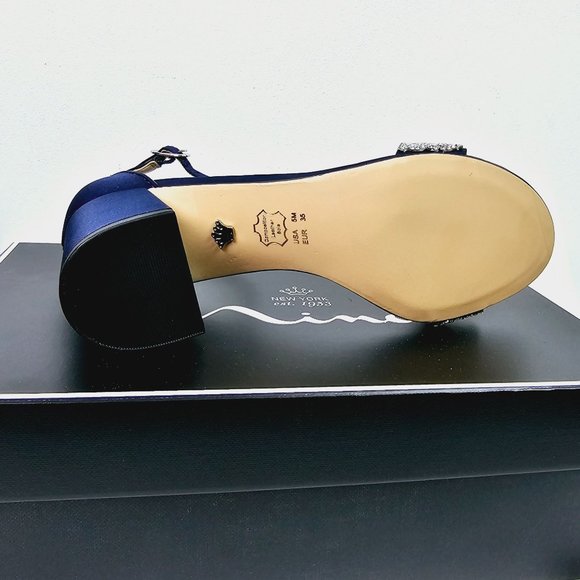 Nina, Elenora Low Strap Heels, New Navy Luster, Satin, Rhinestones, 5M - Picture 6 of 8
